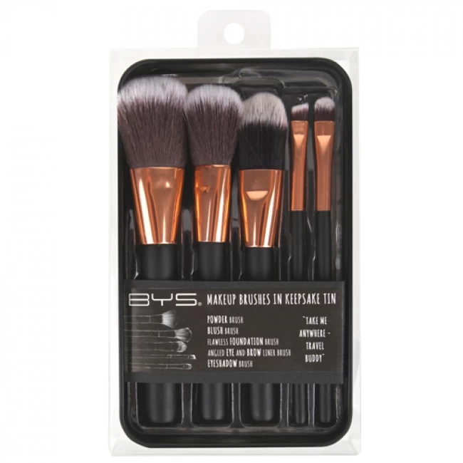 Rose Gold Makeup Brushes In Keepsake Tin By BYS 3 Rose Gold Makeup Brushes In Keepsake Tin By BYS