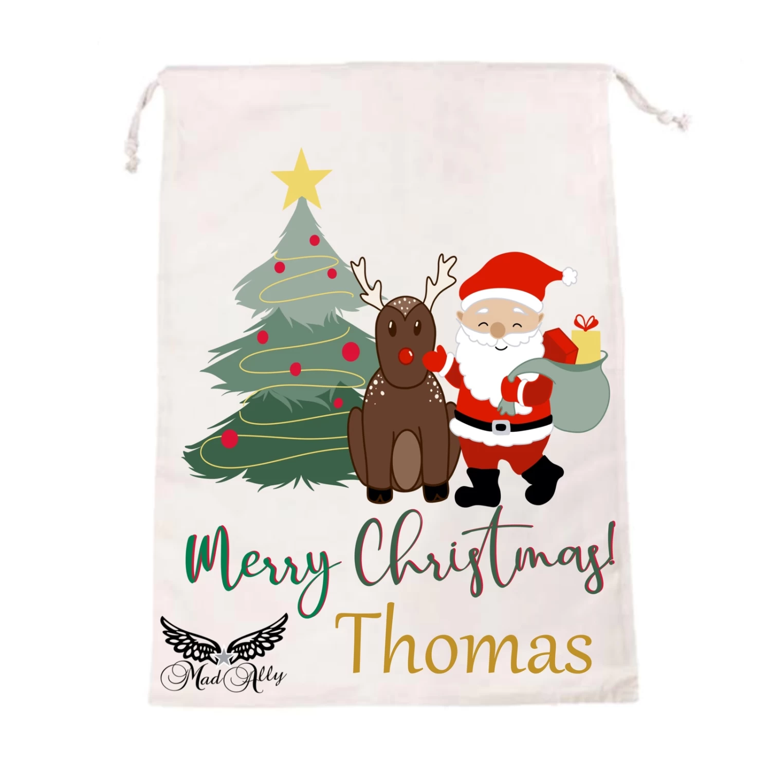 Mad Ally Santa Sack; Reindeer Personalised; Pink 4 Mad Ally Santa Sack; Reindeer Personalised; Pink - Image 2