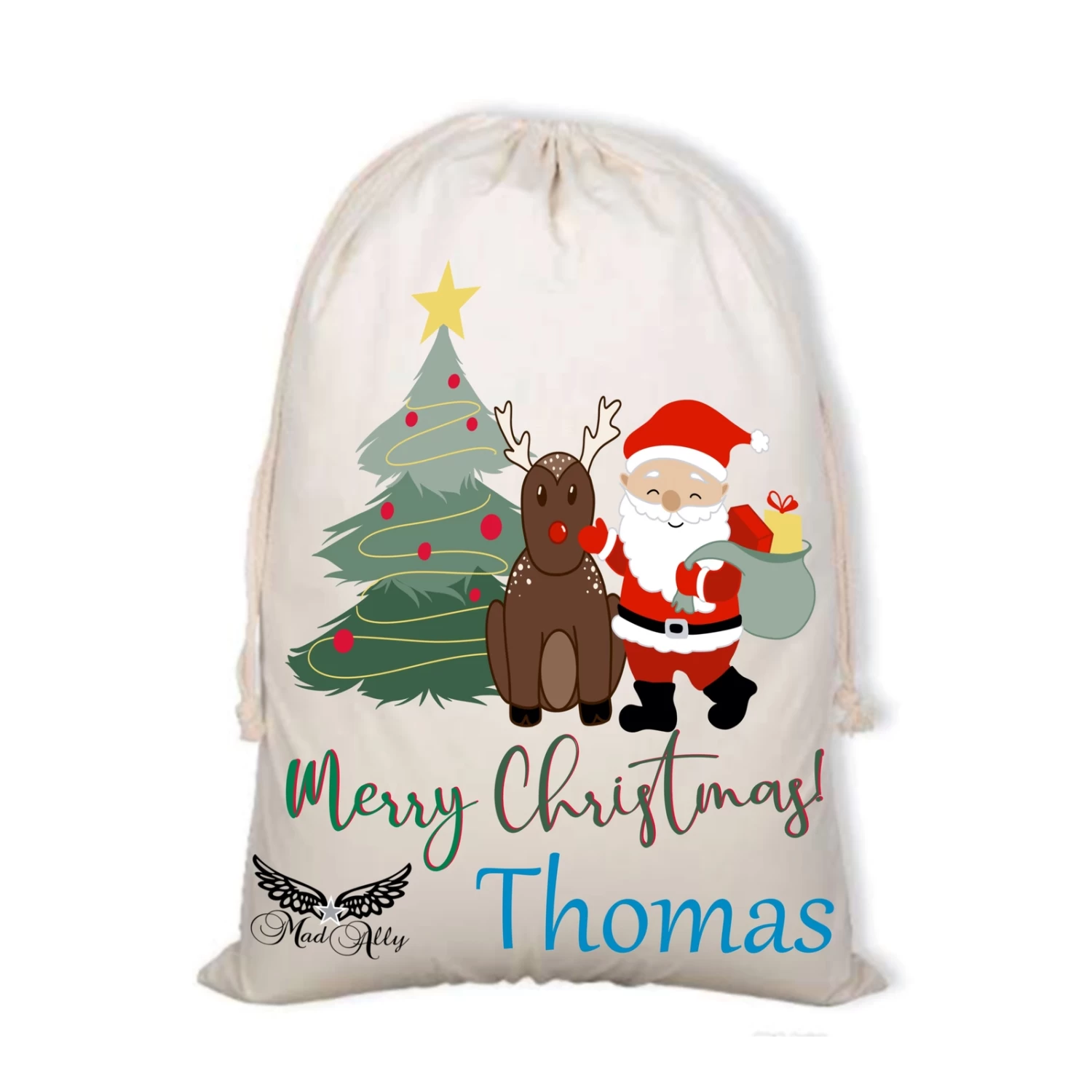 Mad Ally Santa Sack; Reindeer Personalised; Pink 3 Mad Ally Santa Sack; Reindeer Personalised; Pink