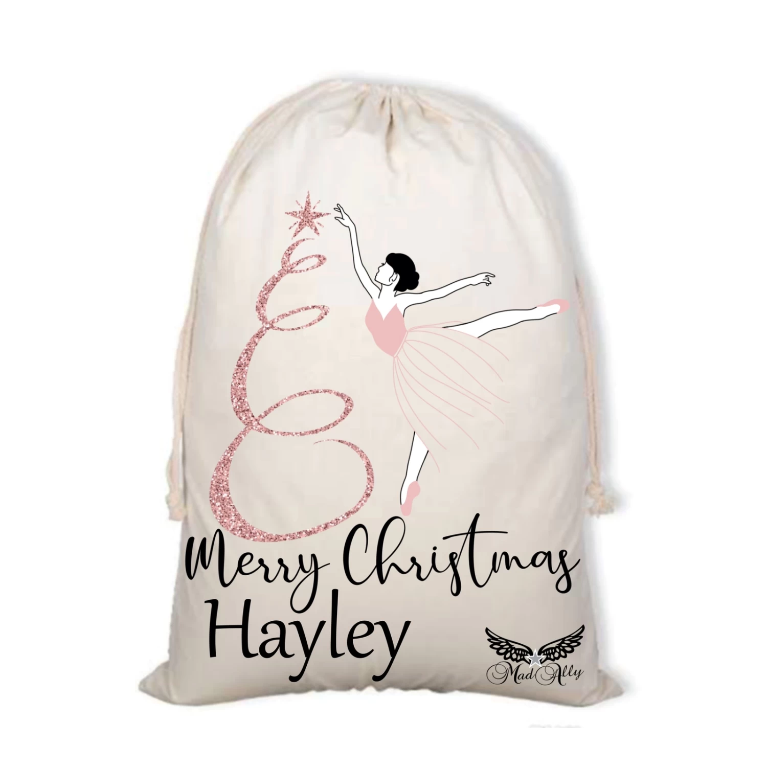 Mad Ally Santa Sack; Ballerina Personalised; Pink 3 Mad Ally Santa Sack; Ballerina Personalised; Pink