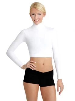 Capezio Turtleneck Long Sleeve Crop Top Adult Large; Black -Dance Clothing Store TB107 1