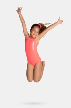 Sylvia P Neon Coral Mystique Leotard Child 12 -Dance Clothing Store ncmystiqueleo 2